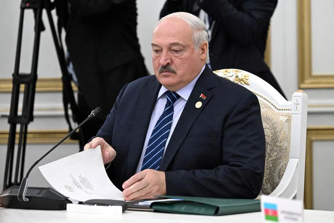 FILE PHOTO: Belarusian President Alexander Lukashenko attends the Commonwealth of Independent States (CIS) leaders' summit in Bishkek, Kyrgyzstan, October 13, 2023. Sputnik/Pavel Bednyakov/Pool via REUTERS ATTENTION EDITORS - THIS IMAGE WAS PROVIDED BY A THIRD PARTY./File Photo