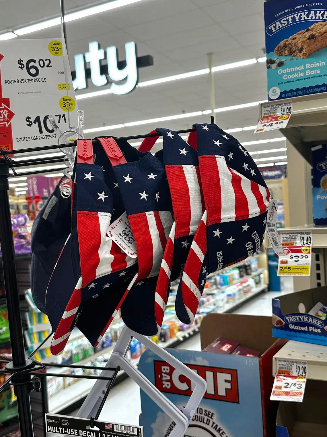 Merchandise on sale in a department store ahead of the 250th anniversary of the US declaration of independence on July 4.