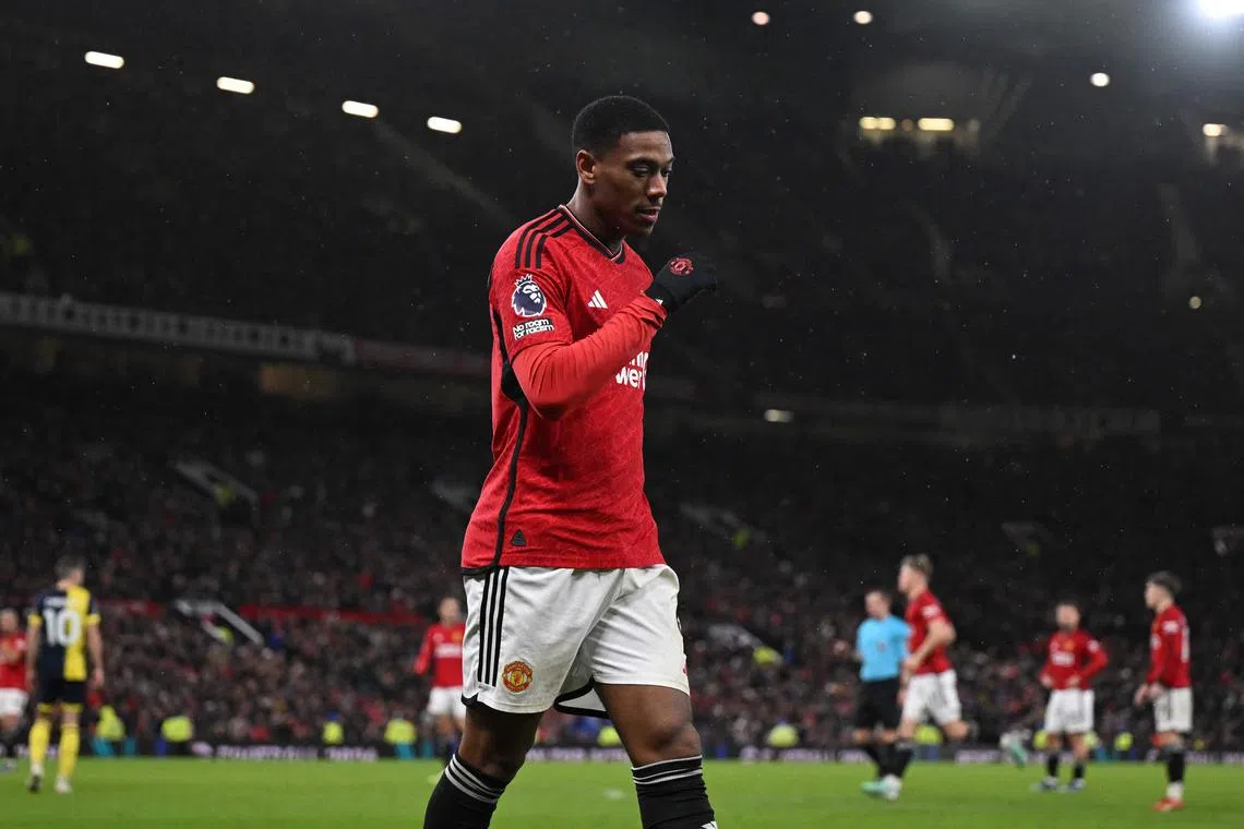 Manchester United's Anthony Martial has been ruled out until April after undergoing surgery on a groin injury.