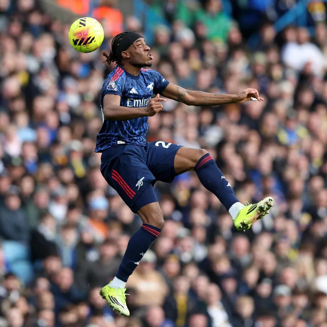 Noni Madueke in action during Arsenal's Jan 31 match against Leeds United.