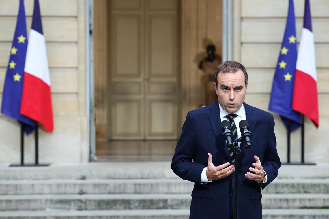 French Prime Minister Sebastien Lecornu delivers a statement at the Hotel Matignon in Paris, on October 3, 2025, before a round of consultations with political parties ahead of the announcement of the new government. Alain Jocard/Pool via REUTERS