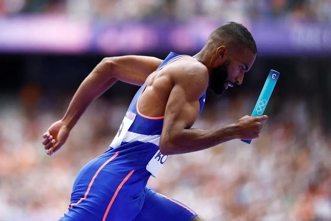 FILE PHOTO: Paris 2024 Olympics - Athletics - Men's 4 x 400m Relay Round 1 - Stade de France, Saint-Denis, France - August 09, 2024. Muhammad Abdallah Kounta of France in action during heat 2. REUTERS/Sarah Meyssonnier/File Photo