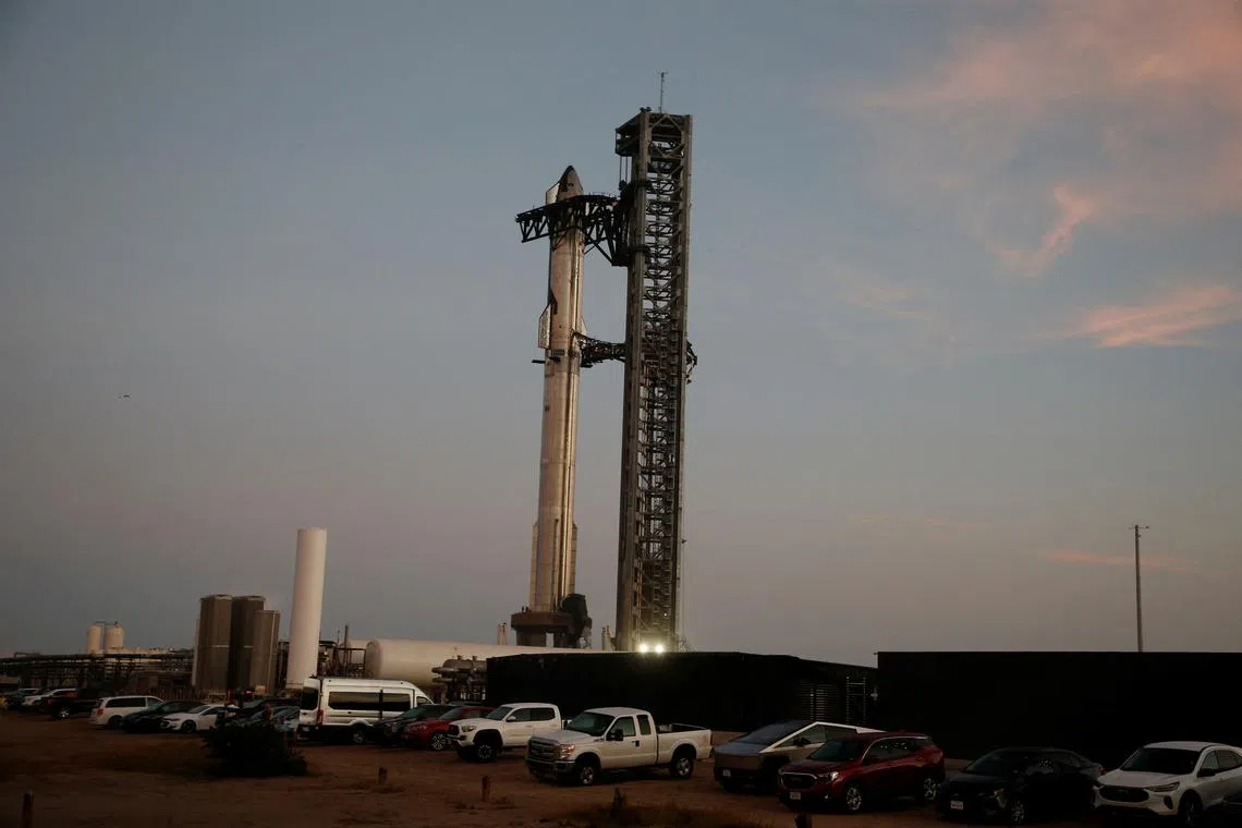 SpaceX's next-generation Starship spacecraft atop its powerful Super Heavy rocket is prepared for launch at the company's Boca Chica launch pad in Brownsville, Texas, U.S., November 18, 2024. REUTERS/Joe Skipper/File Photo