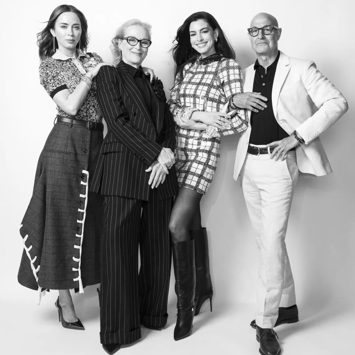 (From left) The Devil Wears Prada 2 stars Emily Blunt, Meryl Streep, Anne Hathaway and Stanley Tucci.