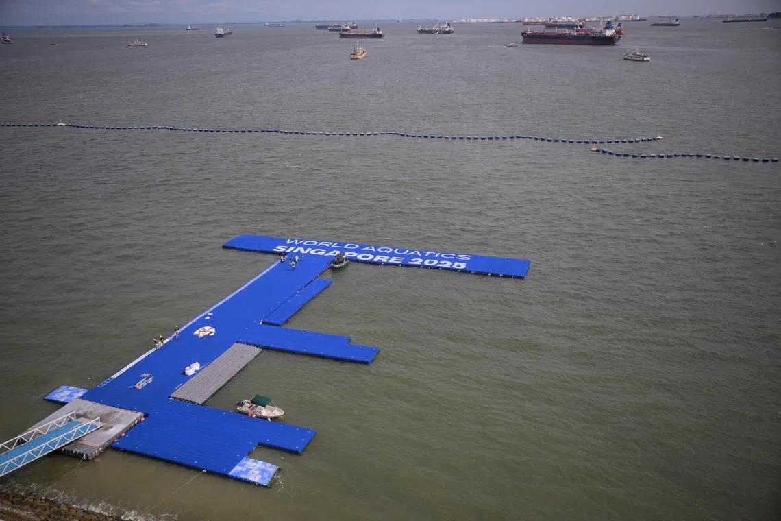 The pontoon used for the open water venue at the World Aquatics Championships in Sentosa on July 7, 2025.