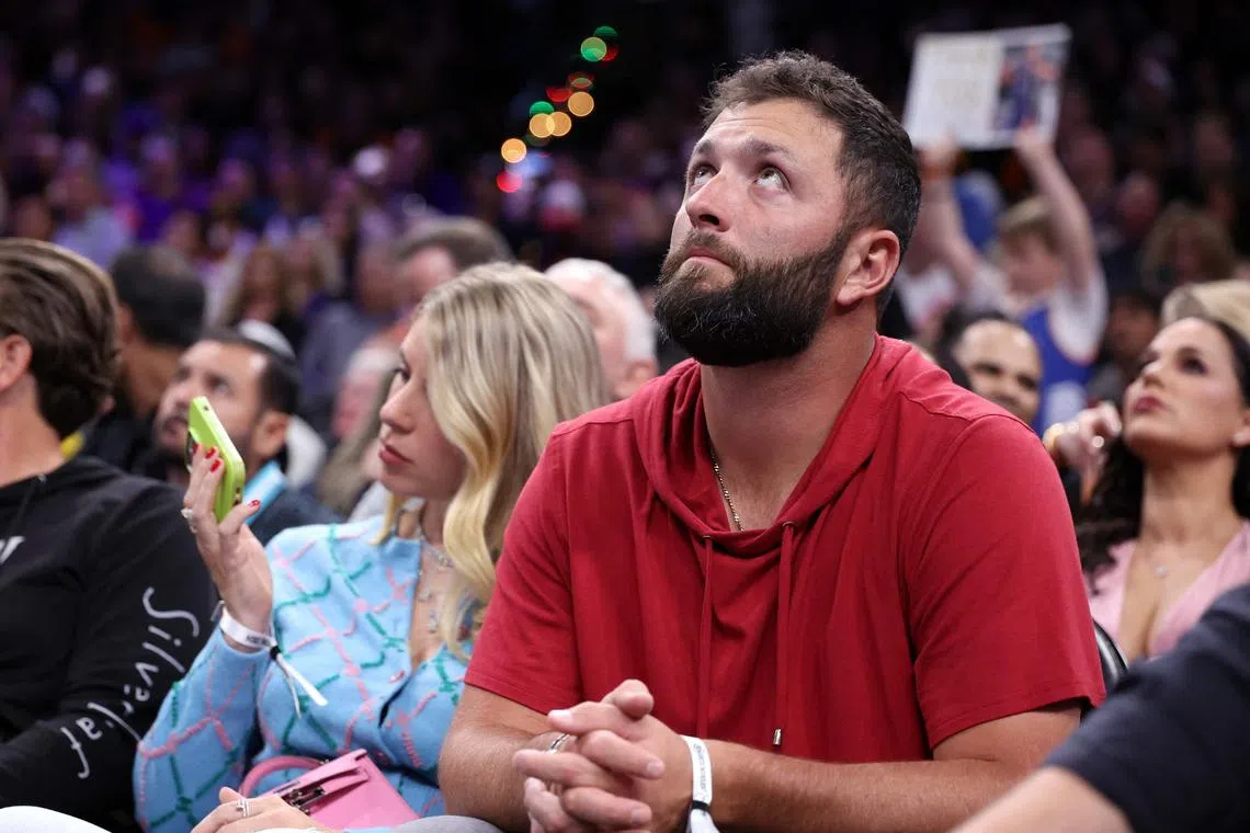 Jon Rahm attends the NBA game between the Phoenix Suns and the Golden State Warriors in November 2024.