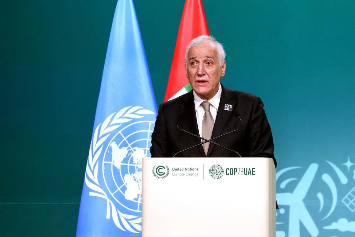 FILE PHOTO: Armenian President Vahagn Khachaturyan delivers a national statement at the World Climate Action Summit during the United Nations Climate Change Conference (COP28) in Dubai, United Arab Emirates, December 1, 2023. REUTERS/Thaier Al Sudani/File Photo
