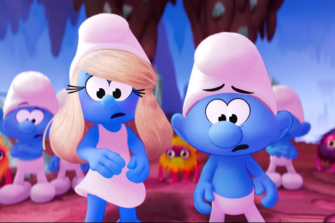 jomovie16 - a. from left- Ken (Nick Offerman), Hefty Smurf (Alex Winter), Smurfette (Rihanna), No Name (James Corden), and Brainy Smurf (Xolo Mariduena) in Smurfs


source: UIP