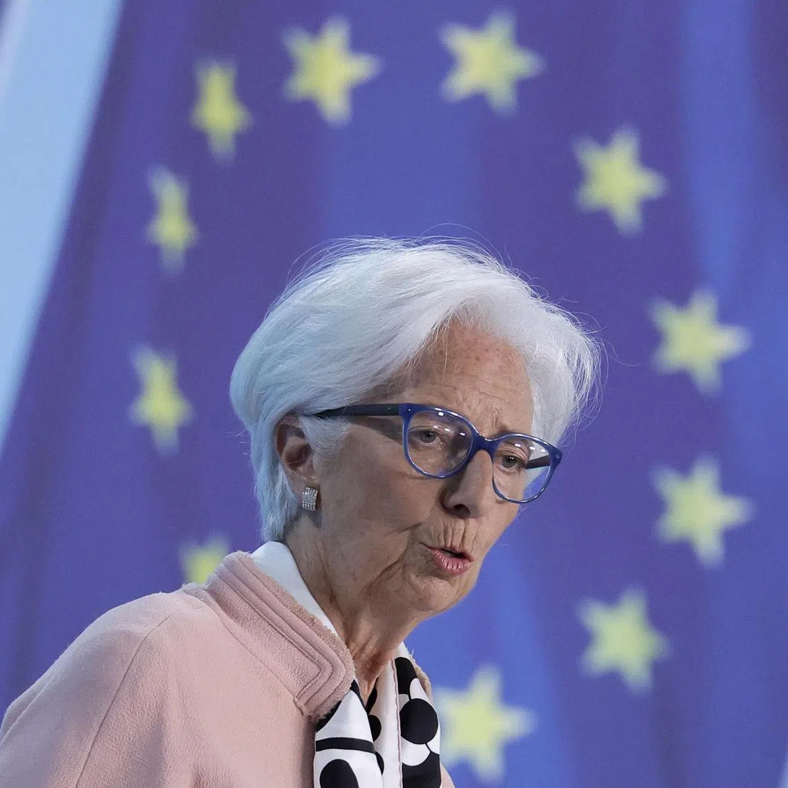 epa12036821 European Central Bank (ECB) President Christine Lagarde addresses a press conference following the meeting of the ECB Governing Council in Frankfurt am Main, Germany, 17 April 2025. The Governing Council decided to lower the three key ECB interest rates by 25 basis points, noting that the outlook for growth has deteriorated owing to rising trade tensions despite building up some resilience in the euro area economy against global shocks.  EPA-EFE/RONALD WITTEK