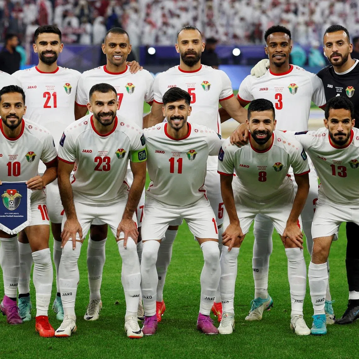 FILE PHOTO: Soccer Football - AFC Asian Cup - Final - Jordan v Qatar - Lusail Stadium, Lusail, Qatar - February 10, 2024 Jordan players pose for a team group photo before the match REUTERS/Thaier Al-Sudani/File Photo