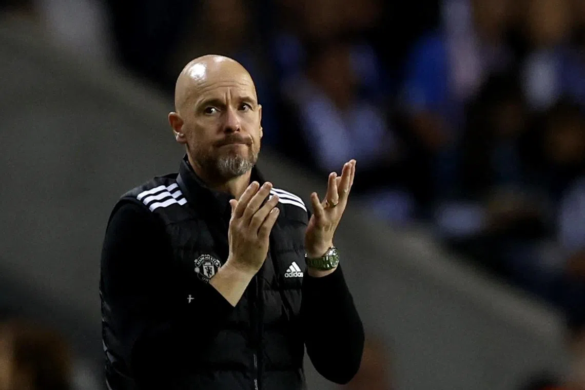 Manchester United manager Erik ten Hag reacting during the Europa League match against Porto on Oct 3.