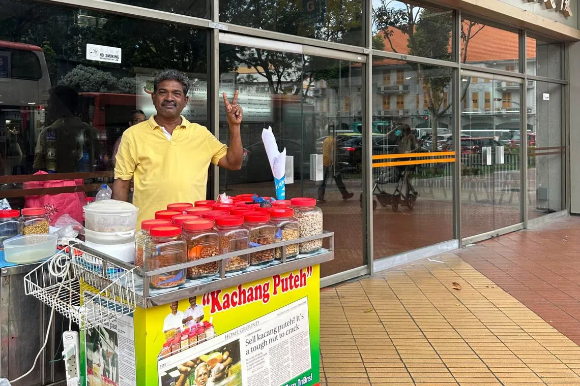 Mr Amirthaalangaram Moorthy used to sell kacang puteh from a pushcart in front of Peace Centre.
