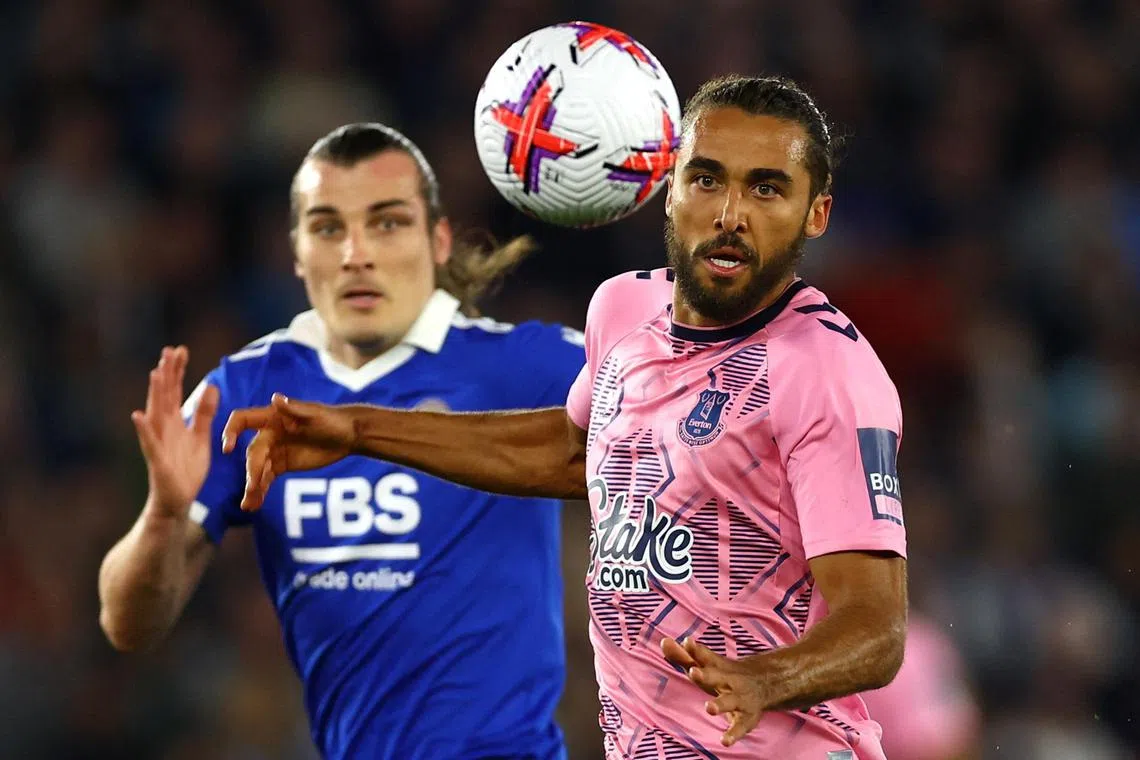 Everton's Dominic Calvert-Lewin in action with Leicester City's Caglar Soyuncu.
