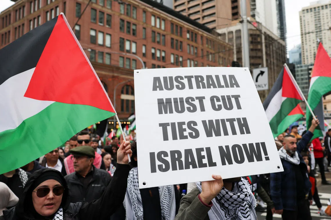 Protesters in Sydney on Aug 24. Pro-Palestine protests have been happening in both Sydney and Melbourne almost every weekend.