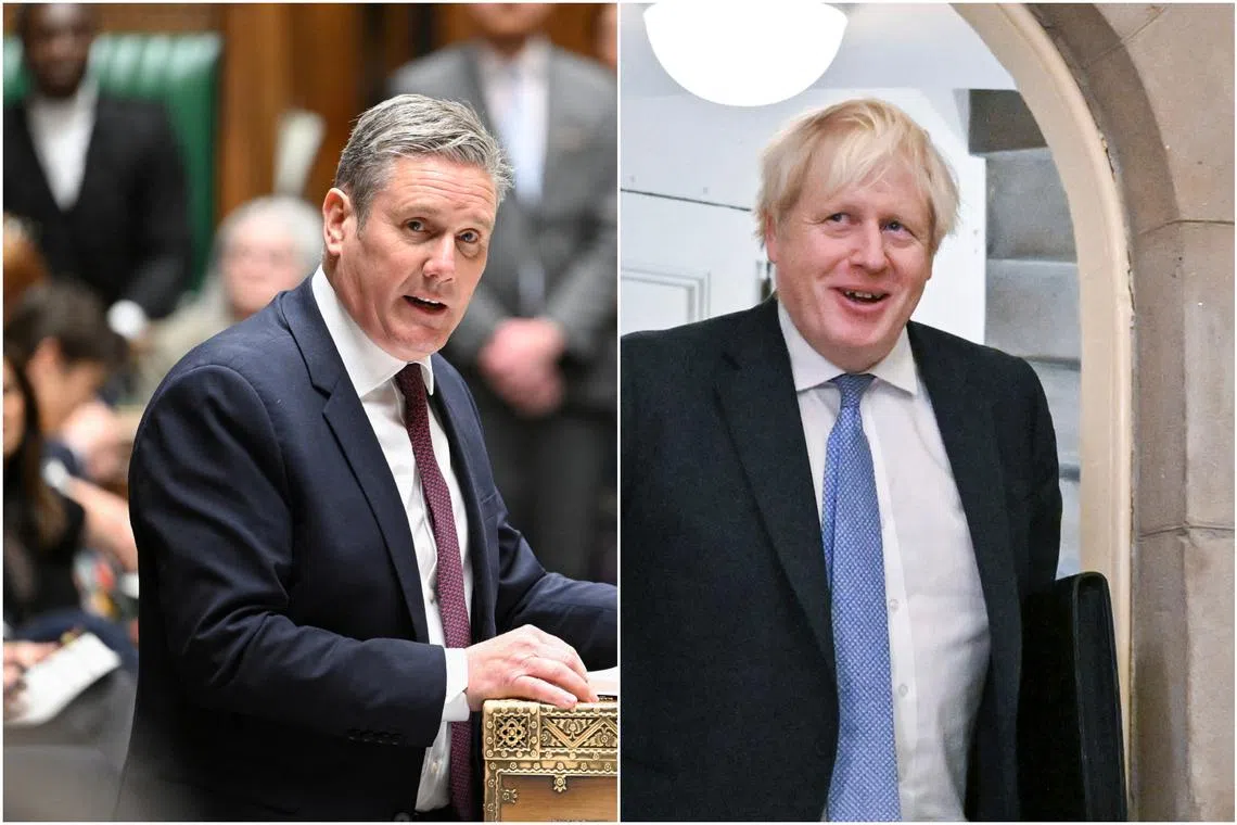 British opposition leader Keir Starmer (left) demanded a general election after three Tory MPs, including Mr Boris Johnson (right), quit parliament.