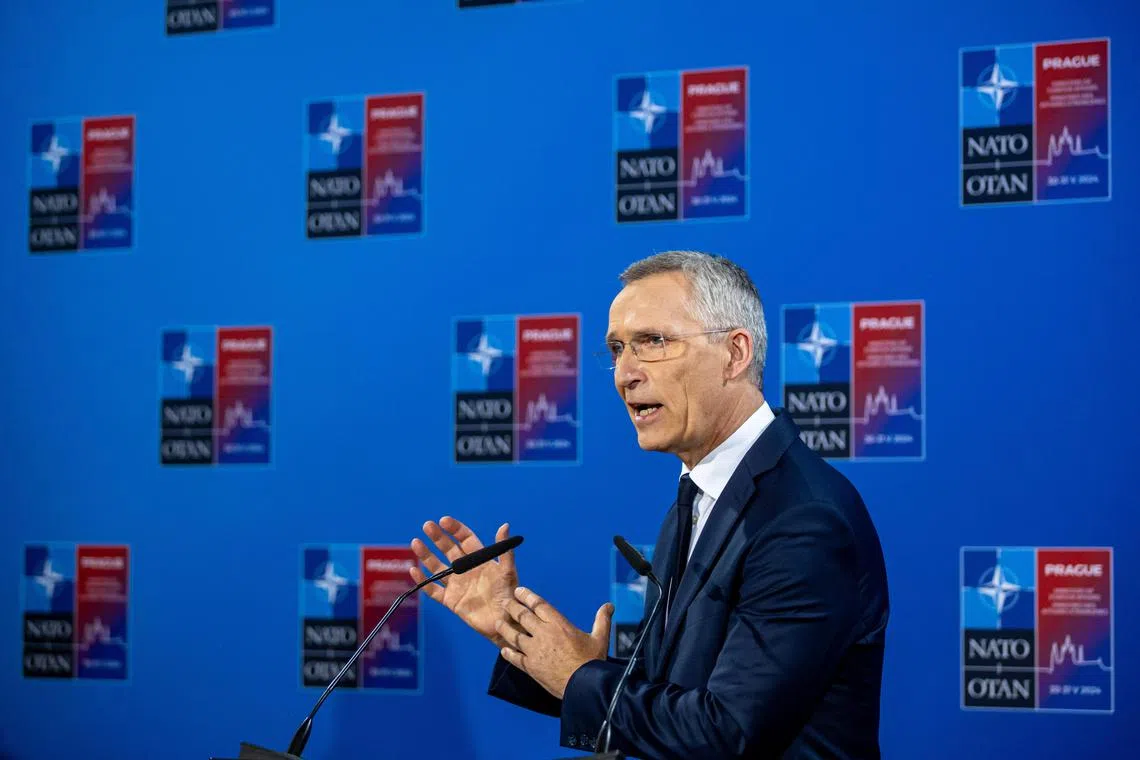 Nato Secretary-General Jens Stoltenberg speaking to the media, following an informal Nato Foreign Ministers Meeting in the Czech Republic.