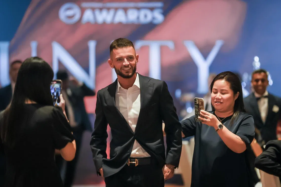 Singapore Premier League player of the year Maxime Lestienne at the Football Association of Singapore Awards Night held at Orchard Hotel on Nov 23.