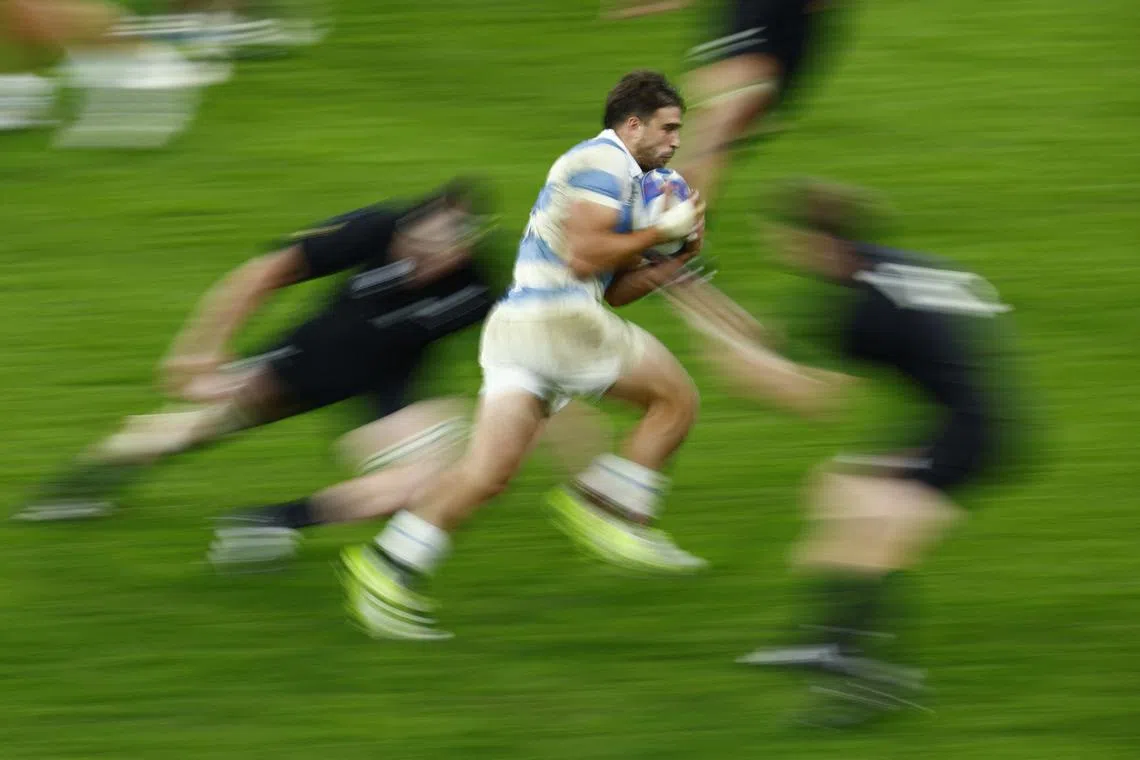 FILE PHOTO: Rugby Union - Rugby World Cup 2023 - Semi Final - Argentina v New Zealand - Stade de France, Saint-Denis, France - October 20, 2023 Argentina's Juan Cruz Mallia in action REUTERS/Sarah Meyssonnier/File Photo