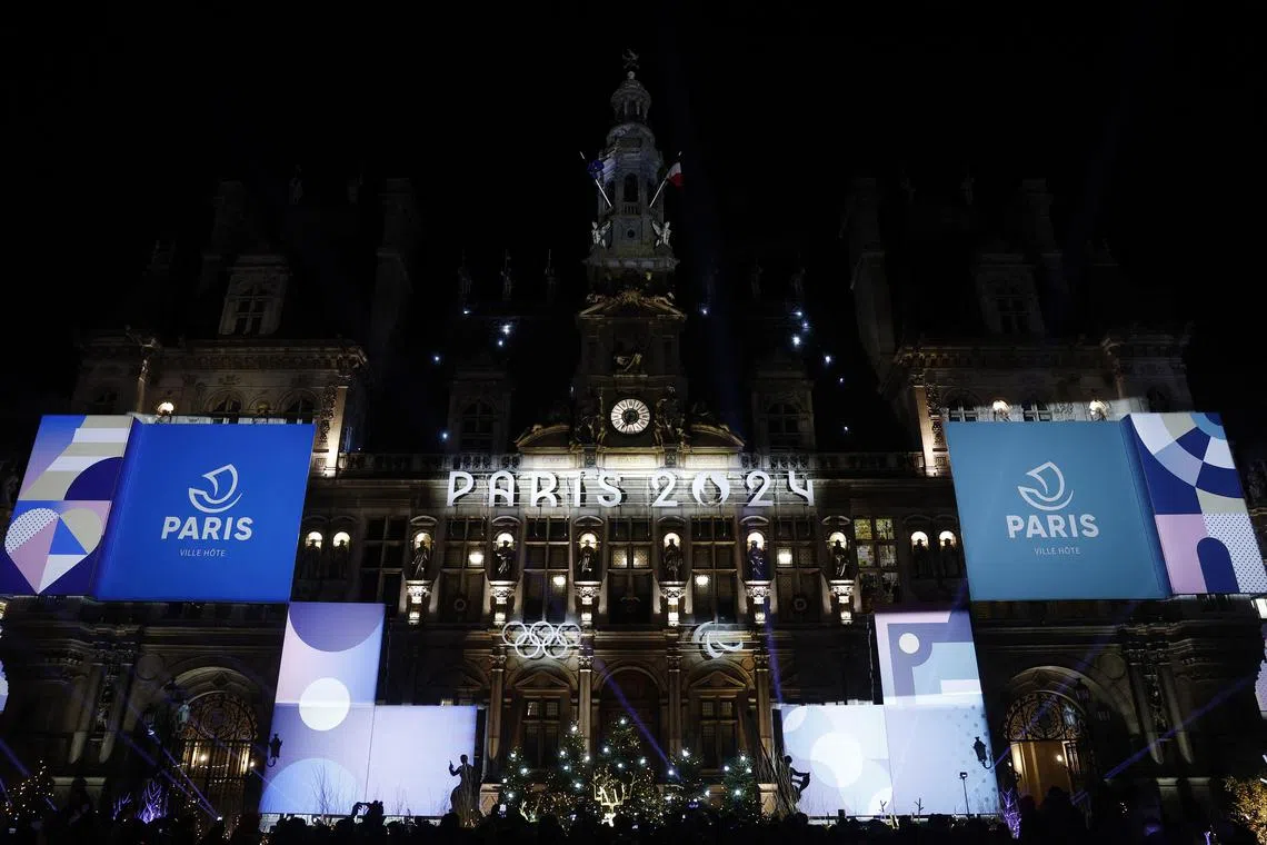Christmas village in the colours of the Olympics and Paralympics in Paris.
