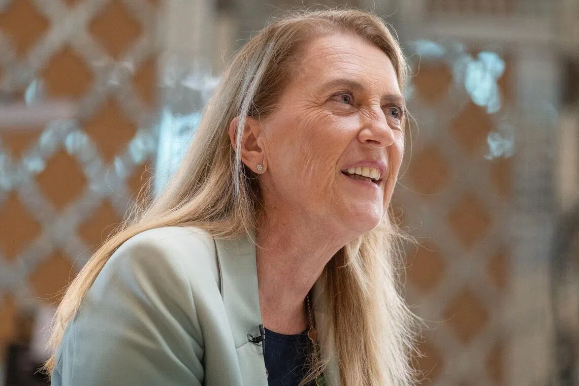 Helene Budliger Artieda, Switzerland’s Secretary of State and head of the State Secretariat for Economic Affairs, during a Bloomberg TV interview on the sidelines of the Bloomberg New Economy Forum in New Delhi on Oct 14.