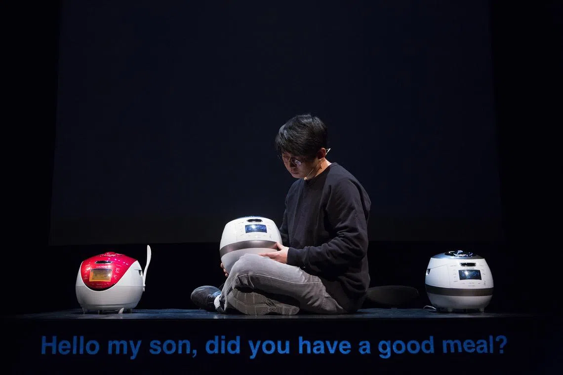 On stage with multiple modified rice cookers, South Korean artist Jaha Koo presents Cuckoo as part of the Singapore International Festival of Arts.