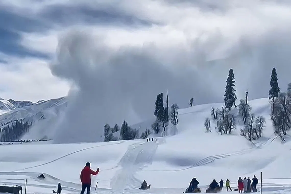 The skiers were hit by the avalanche in the Affarwat area of Gulmarg, in Kashmir.