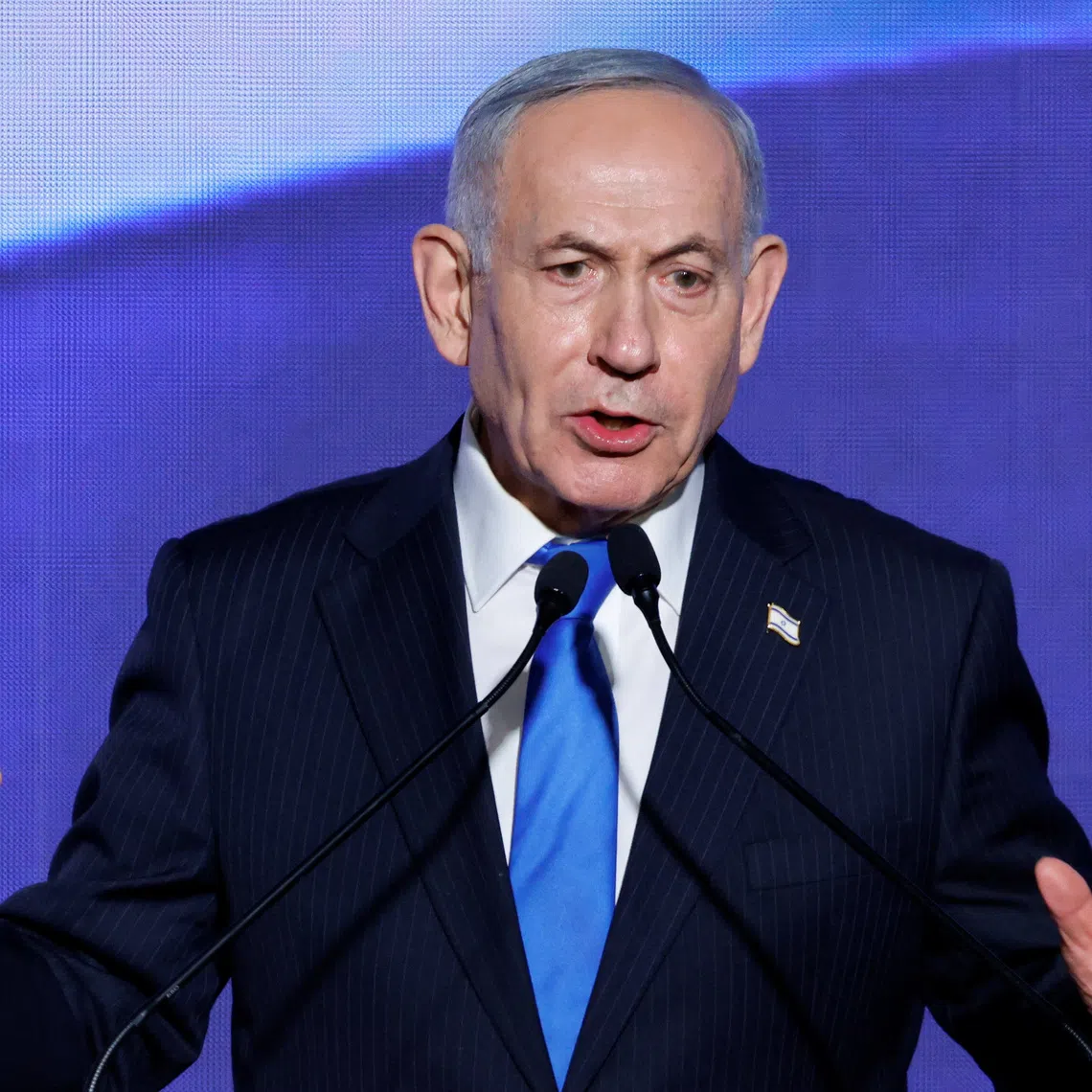 FILE PHOTO: Israeli Prime Minister Benjamin Netanyahu speaks during a toast-raising event hosted by his Likud party, in Tel Aviv, Israel, September 17, 2026. REUTERS/Amir Cohen/File Photo