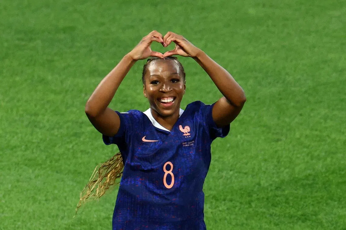 FILE PHOTO: Soccer Football - UEFA Women's Euro 2025 - Quarter Final - France v Germany - St. Jakob-Park, Basel, Switzerland - July 19, 2025  France's Grace Geyoro celebrates scoring their first goal REUTERS/Bernadett Szabo/File Photo