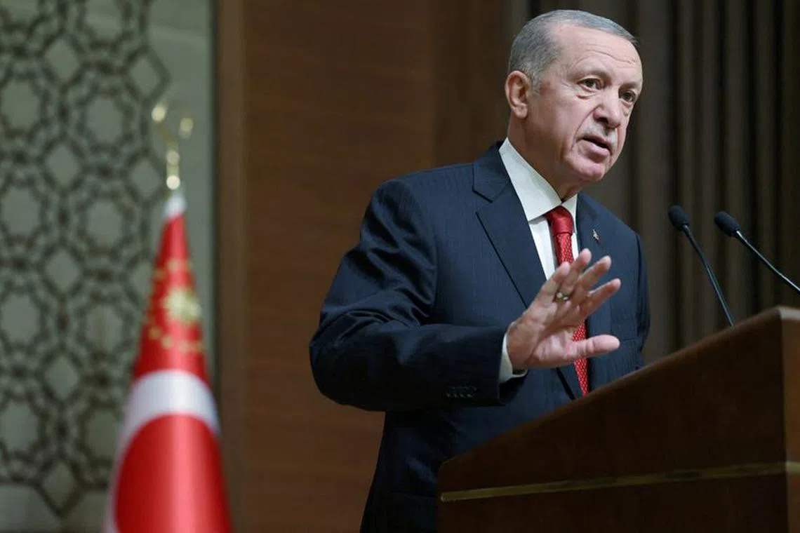 FILE PHOTO: Turkey's President Tayyip Erdogan presents medium-term economic programme forecasts in Ankara, Turkey, September 6, 2023. To match Special Report IRAQ-TURKEY/AIRSTRIKES    Murat Cetinmuhurdar/PPO/Handout via REUTERS/File Photo