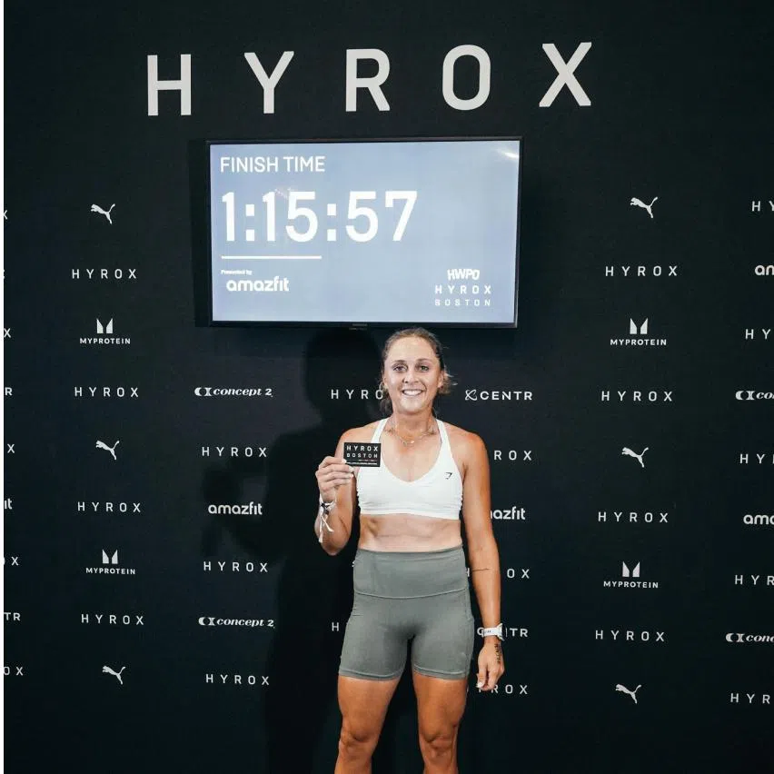 LPGA golfer Pauline Roussin-Bouchard (left) competed in a Hyrox event in 2025, and American golfer Auston Kim, who can deadlift 230 pounds, works out in the gym.