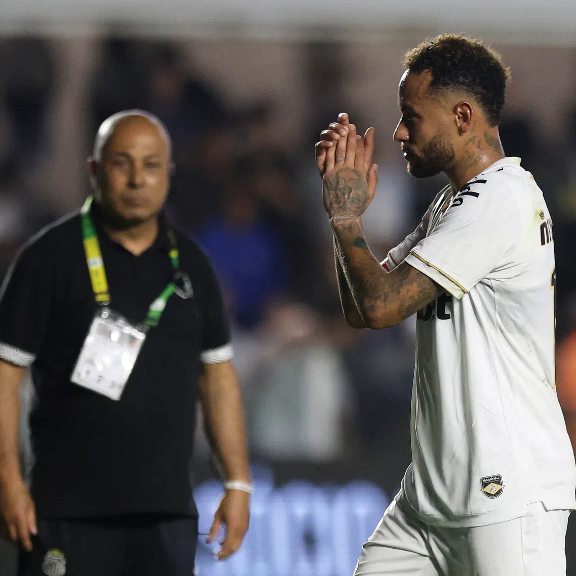 Neymar (far right) was sent off following an altercation with Bahia midfielder Rodrigo Nestor.
