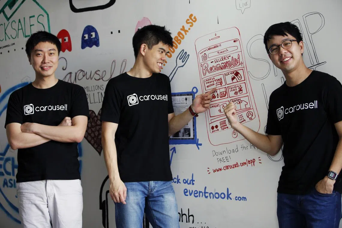 (From left) Mr Lucas Ngoo and fellow Carousell co-founders Marcus Tan and Quek Siu Rui. Mr Ngoo said his decison to step away from Carousell is a personal one.