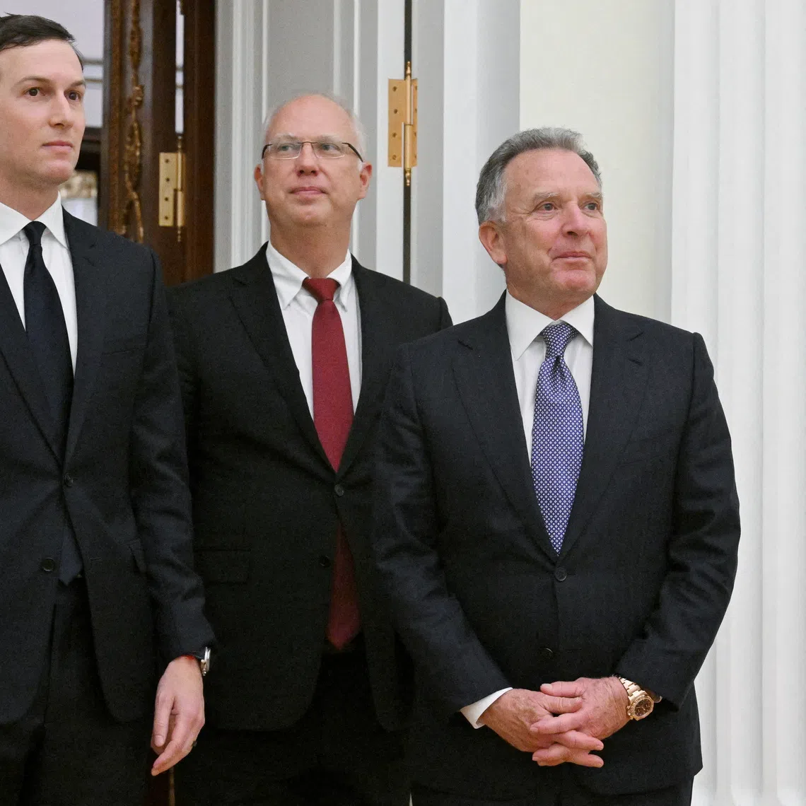 FILE PHOTO: Russian presidential envoy Kirill Dmitriev, U.S. President Donald Trump's special envoy Steve Witkoff and son-in-law Jared Kushner attend a meeting with Russian President Vladimir Putin at the Kremlin in Moscow, Russia, December 2, 2025. Sputnik/Kristina Kormilitsyna/Pool via REUTERS/ File Photo