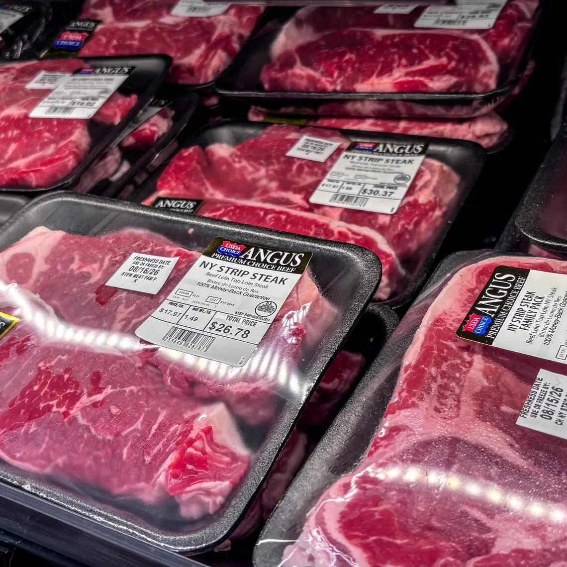 Packages of meat are seen at a supermarket in Houston, Texas, on Aug 11, 2026.