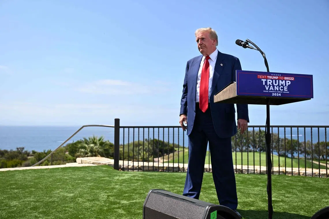 Former US president and Republican presidential candidate Donald Trump held a press conference at his golf club in Los Angeles on Sept 13.