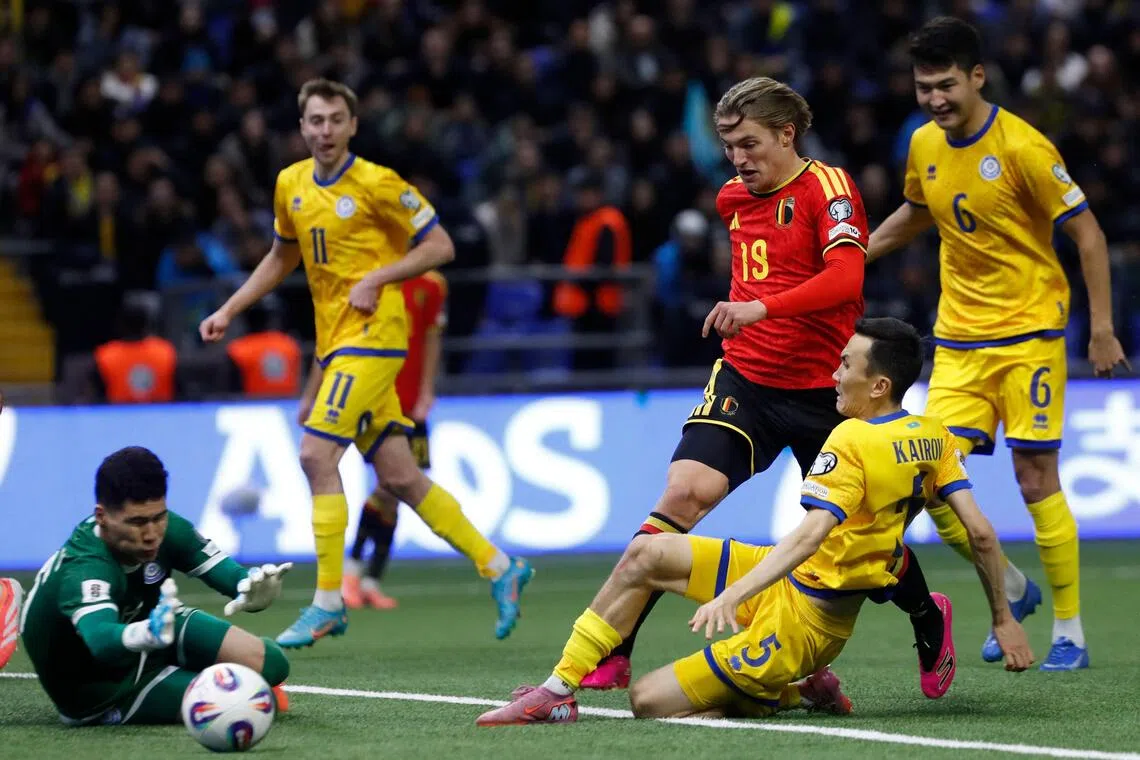Kazakh ’keeper Temirlan Anarbekov makes Belgium wait for World Cup qualification