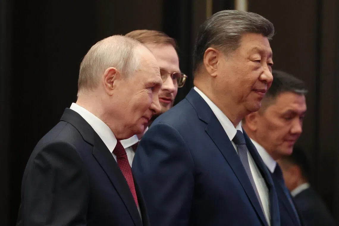 Russian President Vladimir Putin and Chinese President Xi Jinping at the Shanghai Cooperation Organisation summit in Bishkek, Kyrgyzstan.