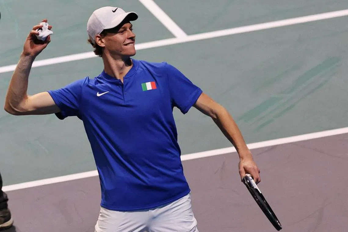 Tennis - Davis Cup - Finals - Italy v Netherlands - Palacio de deportes Martin Carpena, Malaga, Spain - November 23, 2023 Italy's Jannik Sinner celebrates winning his match with Lorenzo Sonego against Netherlands' Tallon Griekspoor and Wesley Koolhof REUTERS/Violeta Santos Moura