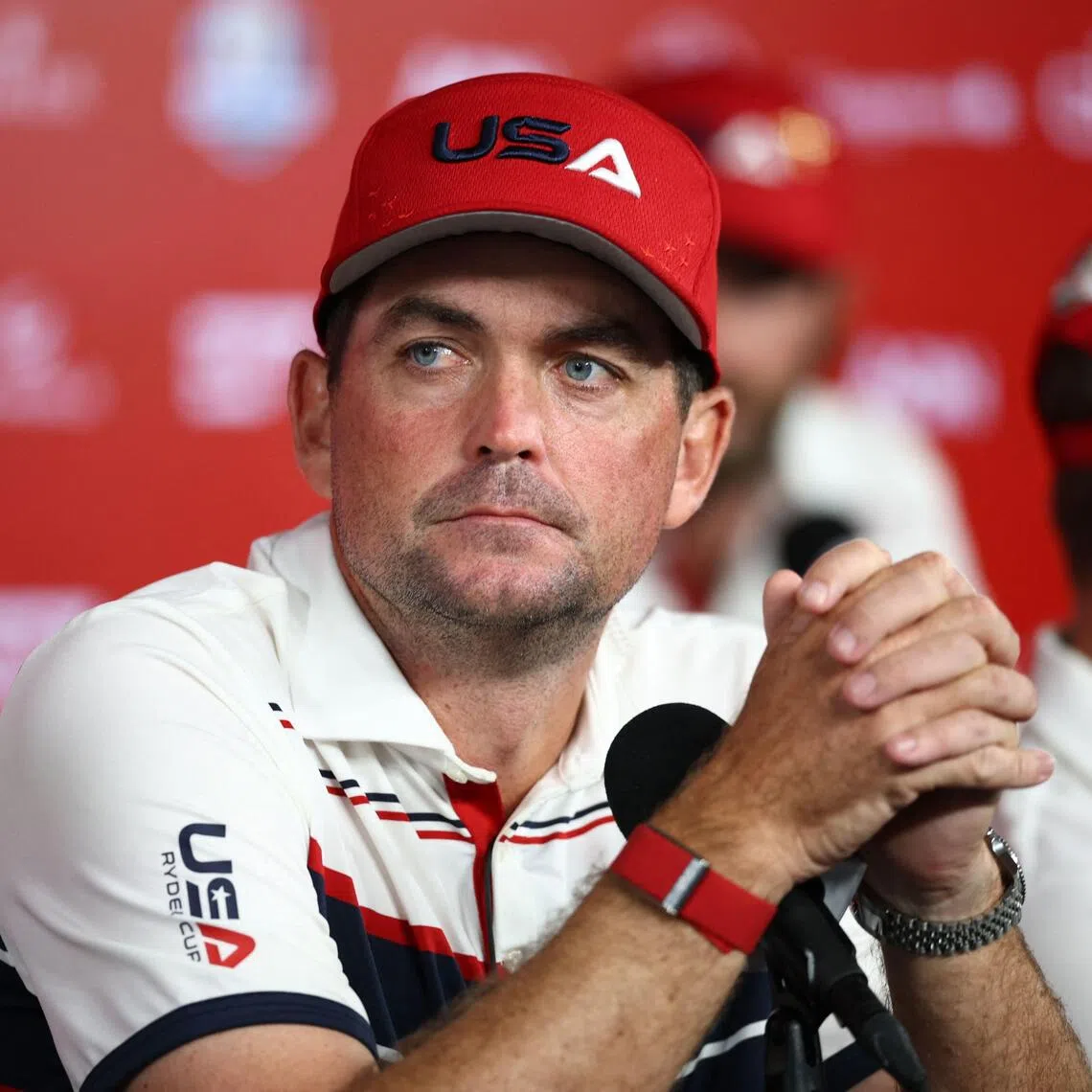 Captain Keegan Bradley of Team United States speaking with the media after Team Europe's 15-13 win after the Sunday singles matches of the 2025 Ryder Cup at Black Course at Bethpage State Park Golf Course on Sept 28, 2025, in Farmingdale, New York.