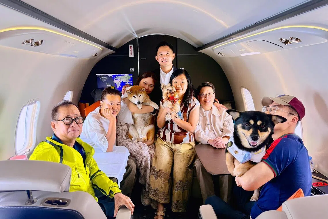 ssjet - Founder of SingaPawAir Jamie Wong on a flight with Mr Peter Chen and his friends in May 2026. 
Credit: SingaPawAir