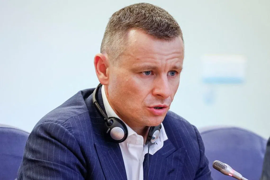 FILE PHOTO: Ukrainian Finance Minister Serhiy Marchenko attends a joint press conference with German Finance Minister Christian Lindner, amid Russia's attack on Ukraine, in Kyiv, Ukraine August 14, 2023. REUTERS/Alina Smutko/File Photo