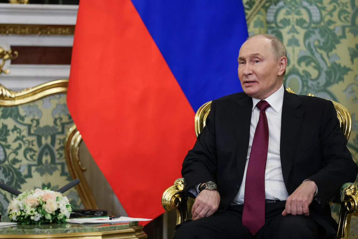 Russia's President Vladimir Putin attends a meeting with Togo's President of the Council of Ministers Faure Gnassingbe (not pictured) at the Kremlin in Moscow, Russia November 19, 2025. REUTERS/Ramil Sitdikov/Pool