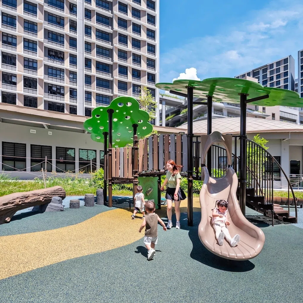 Families enjoy the playground at Tampines GreenOpal, home-grown builder Vico Construction’s first BTO project.