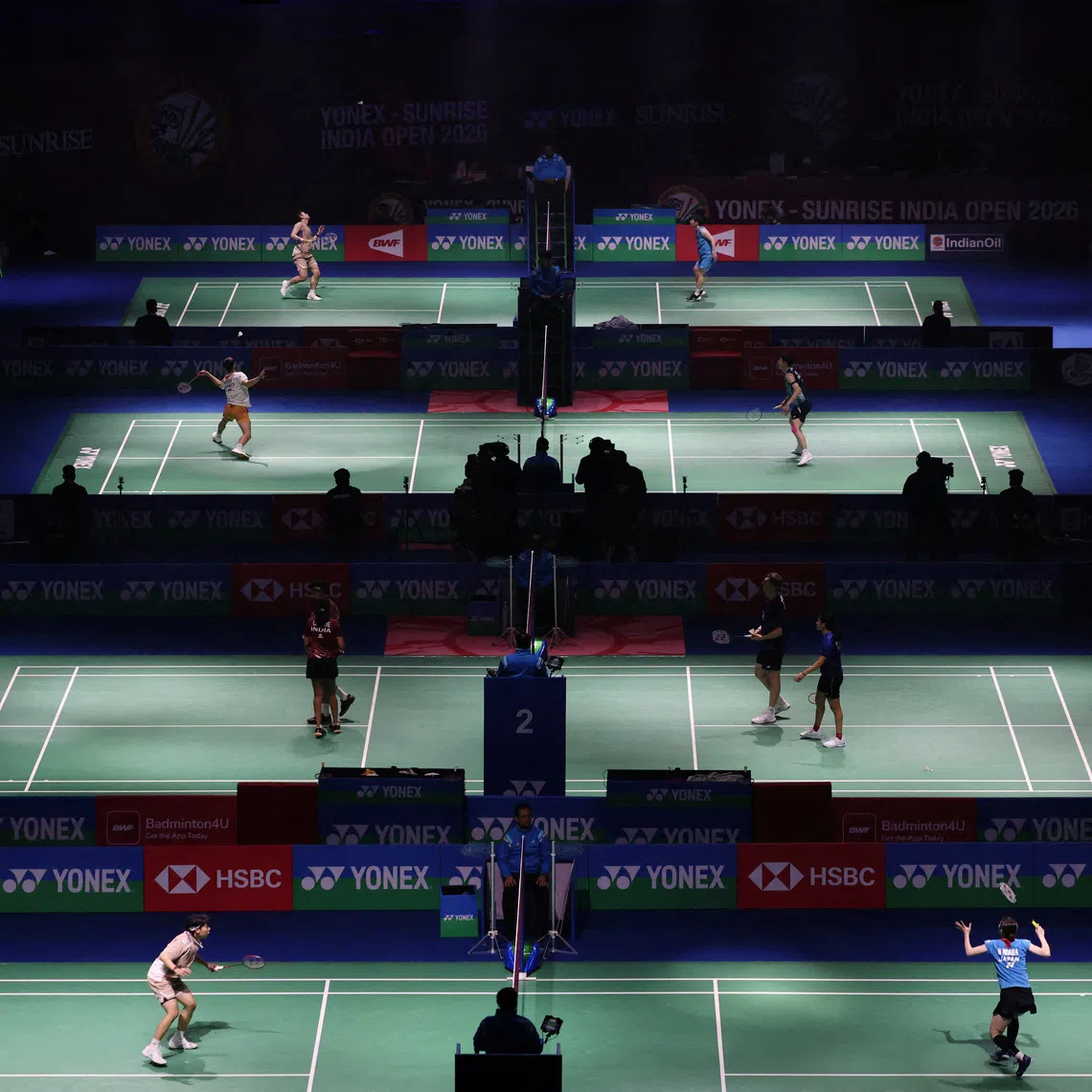 Players in action during the India Open at the Indira Gandhi Indoor Stadium on Jan 14.
