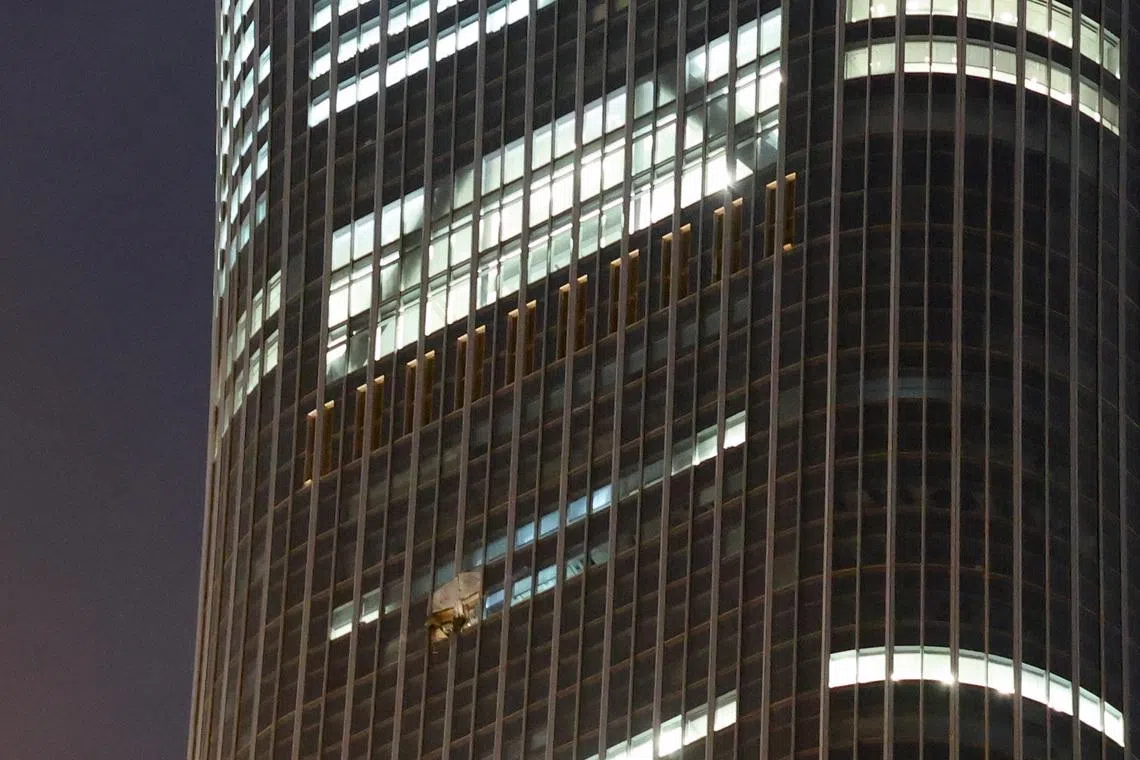 The CITIC Tower, also known as China Zun, where damage is visible on a high floor of the exterior, in Beijing, China on June 26.