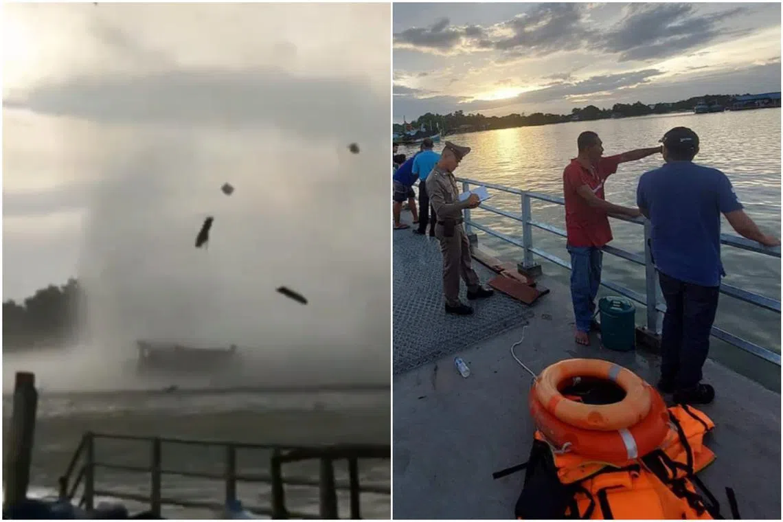 The tourist boat struck a waterspout and capsized.