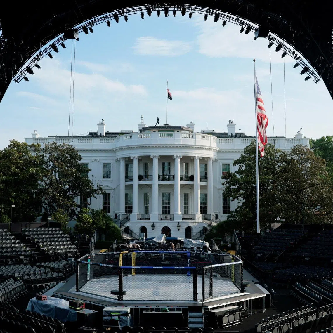 A view of the setup ahead of the UFC Freedom 250 fights on the South Lawn of the White House in Washington, D.C., U.S., June 11, 2026. REUTERS/Evan Vucci