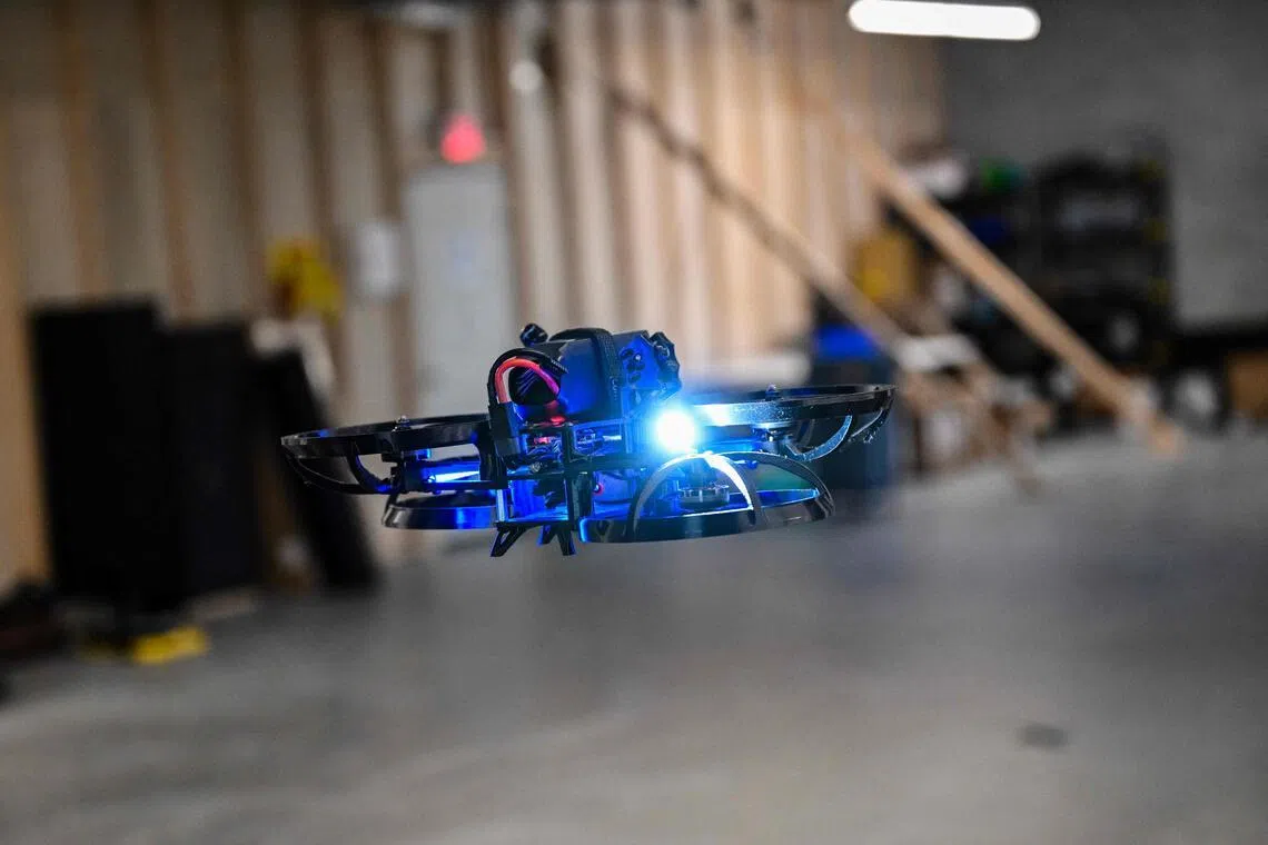 A drone is seen during a demonstration on how to neutralise a shooter at a school, at the headquarters of startup Campus Guardian Angel, on May 8, in Austin, Texas. 