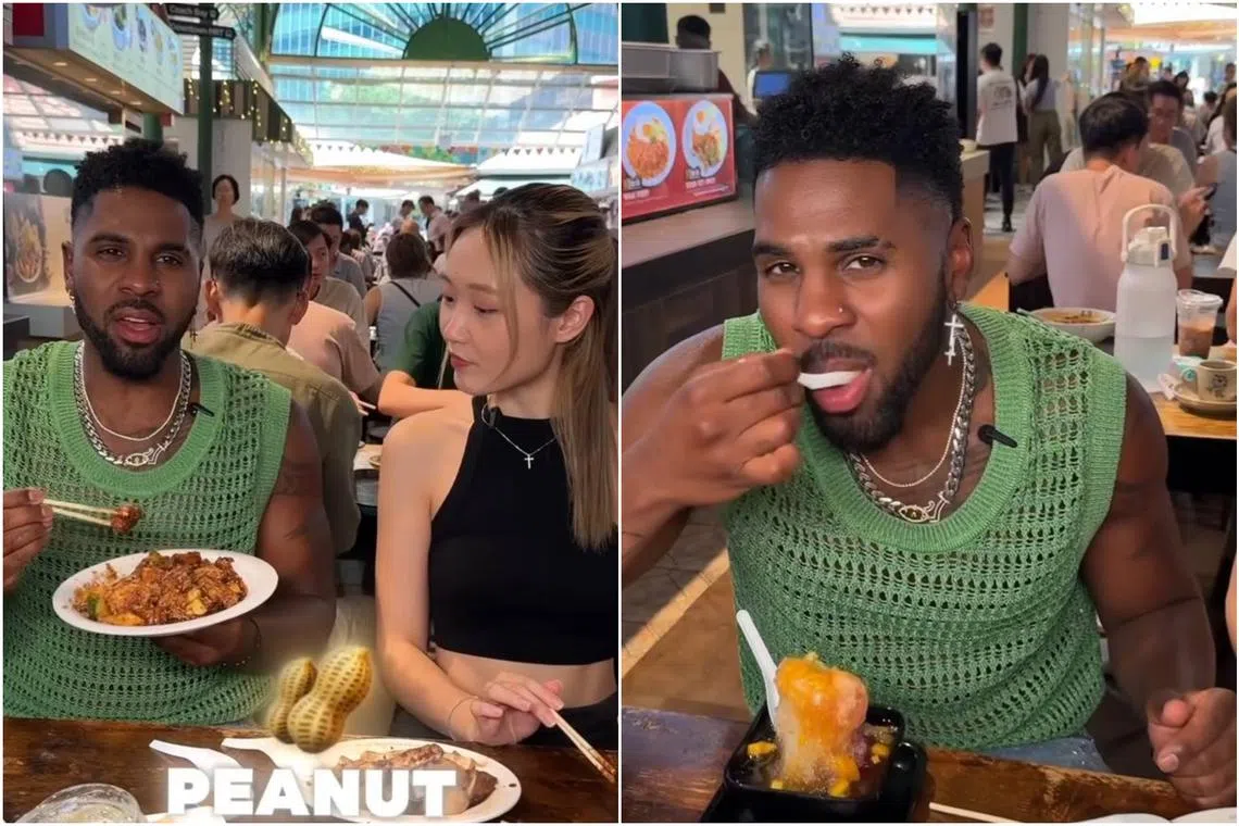 Jason Derulo, joined by Singaporean content creator Denise Teo as he samples local delights like chicken rice and rojak.