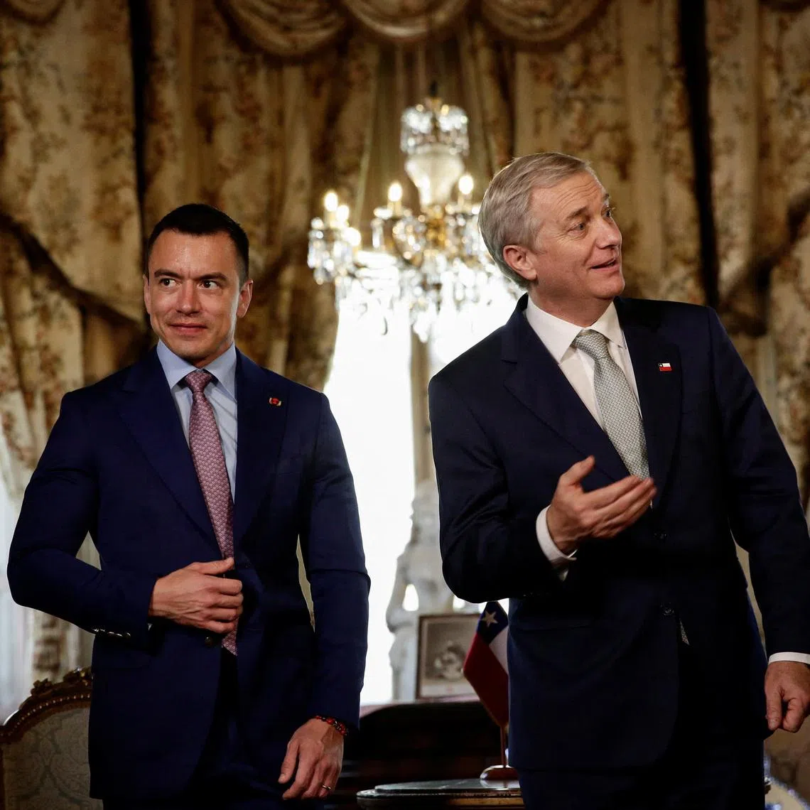 Ecuador's President Daniel Noboa poses for a photograph alongside Chile's President-elect Jose Antonio Kast before a bilateral meeting in Santiago, Chile, March 10, 2026. REUTERS/Juan Gonzalez
